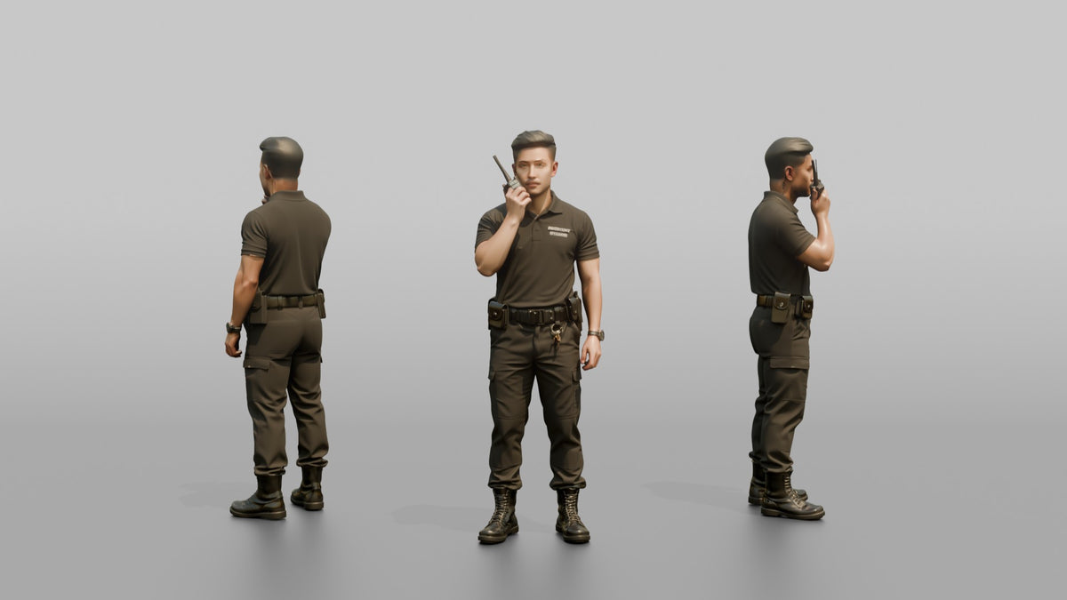 Door Staff Man Holding A Two-way Radio To The Mouth - 3D character model, view 1