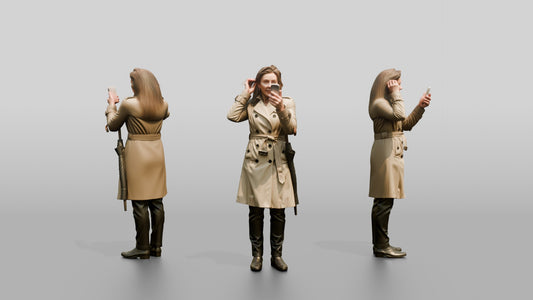 White Woman in Trench Coat Fixing Her Hair