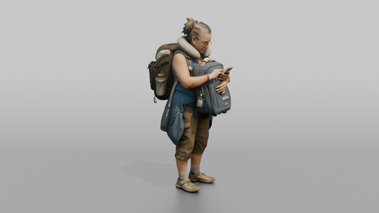 Traveler Hugging Her Carry-On Bag - 3D character model, view 1