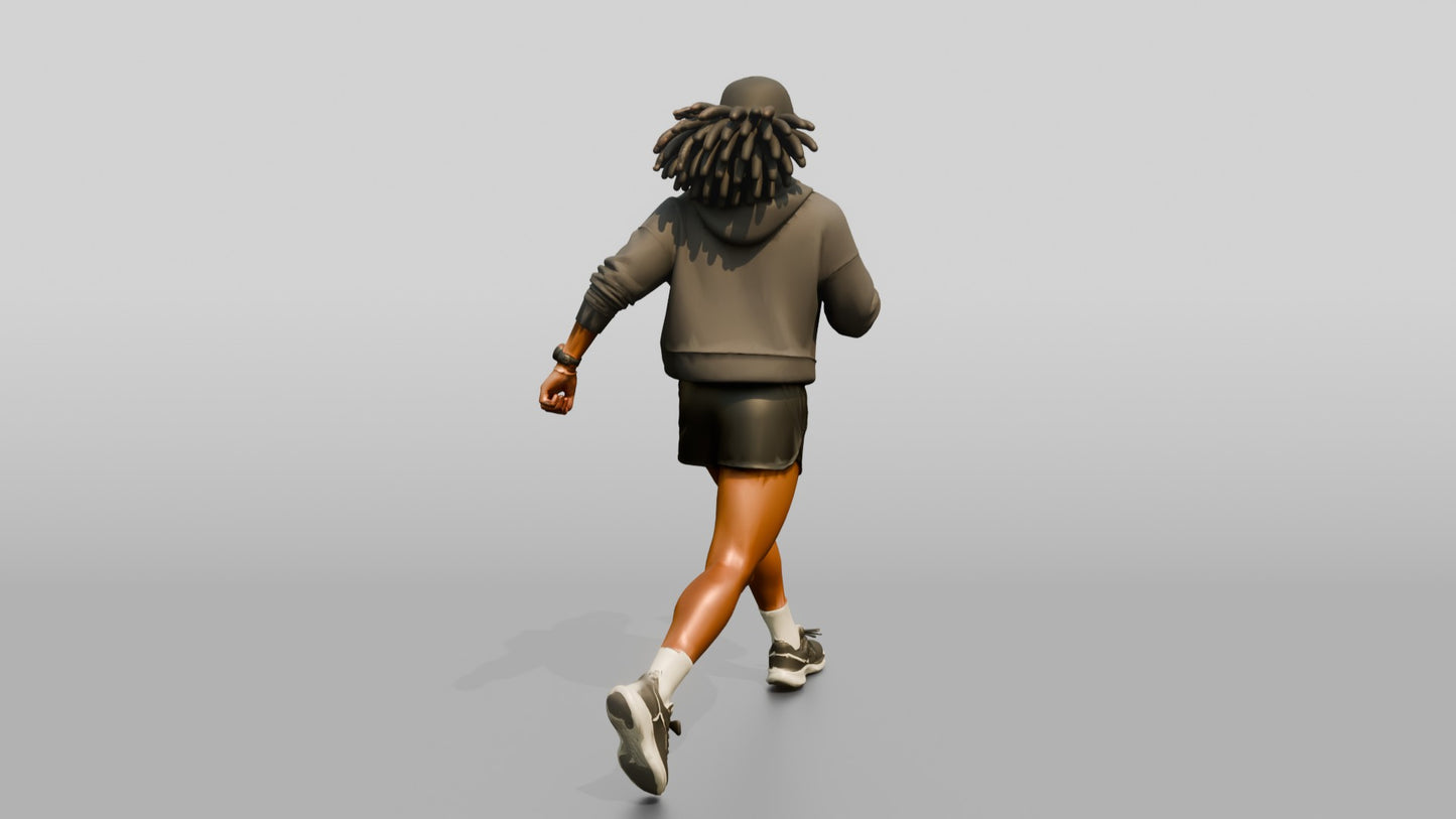 African-American Woman Stepping Dynamically on the Boardwalk