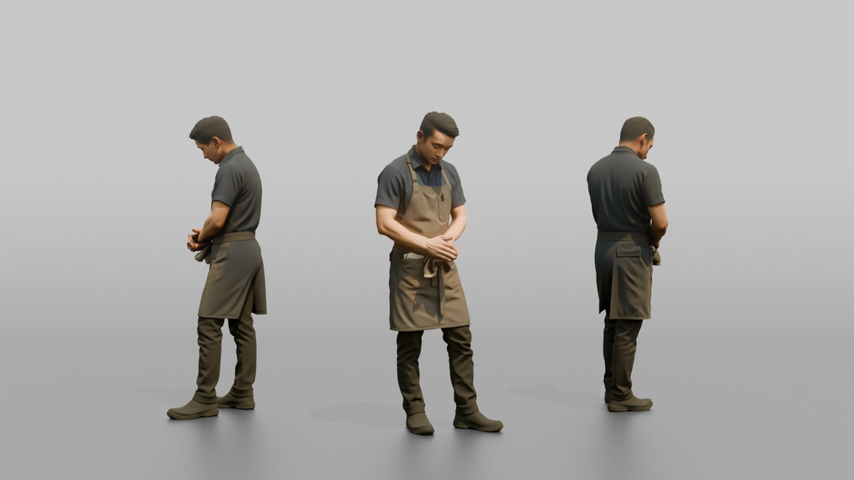 Server Woman Wiping Hands On An Apron - 3D character model, view 1