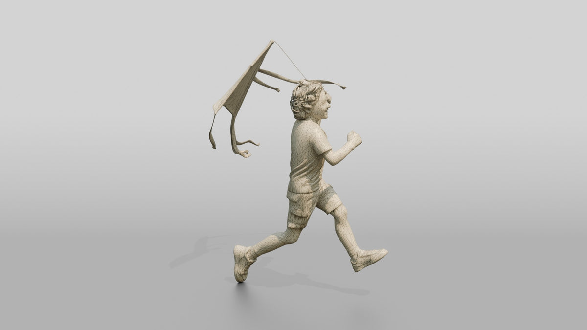 Slim Young Persian Boy Flying a Kite - wireframe topology preview