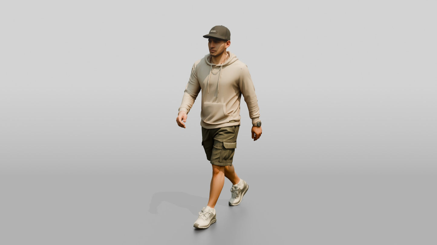 Latino Man Walking Focused on the Boardwalk