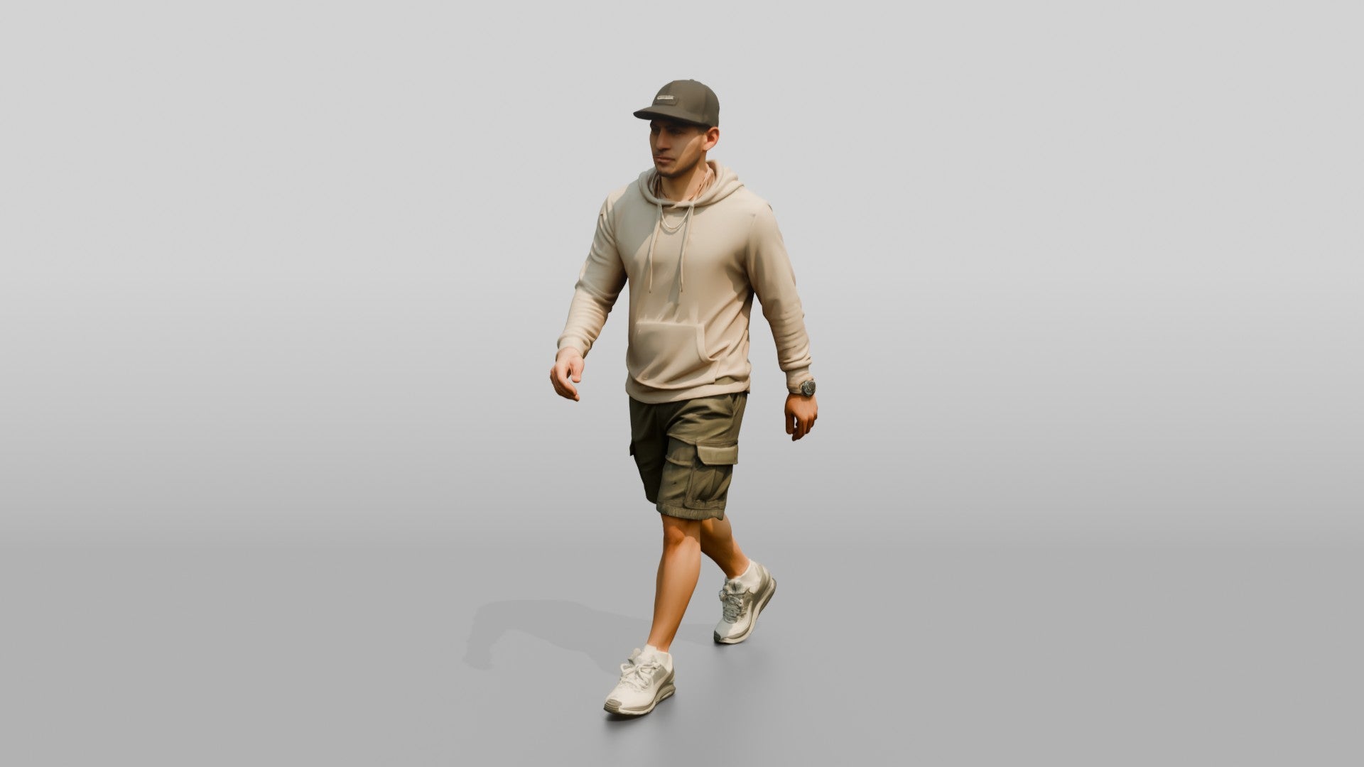 Latino Man Walking Focused on the Boardwalk