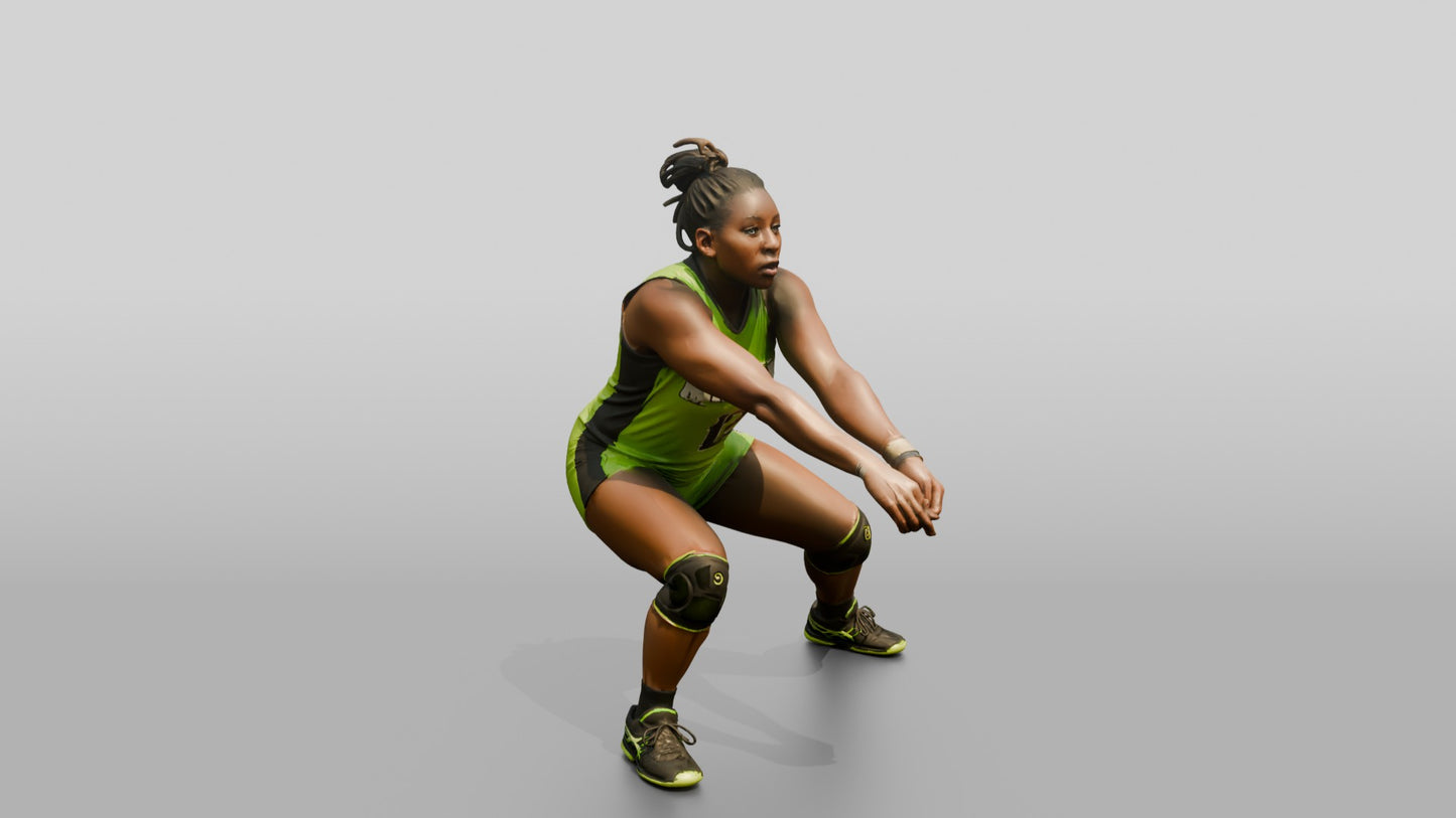 Black Female Volleyball Player in Neon Green Uniform