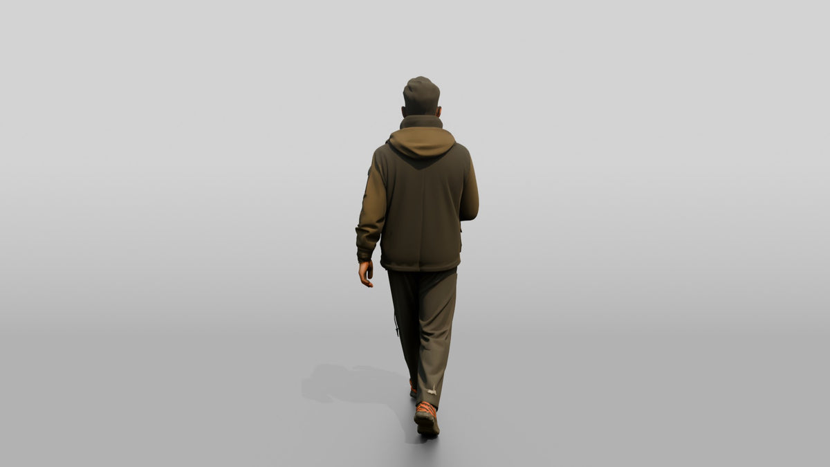 Techwear Man Walking in Layered Jacket - 3D character model, view 3