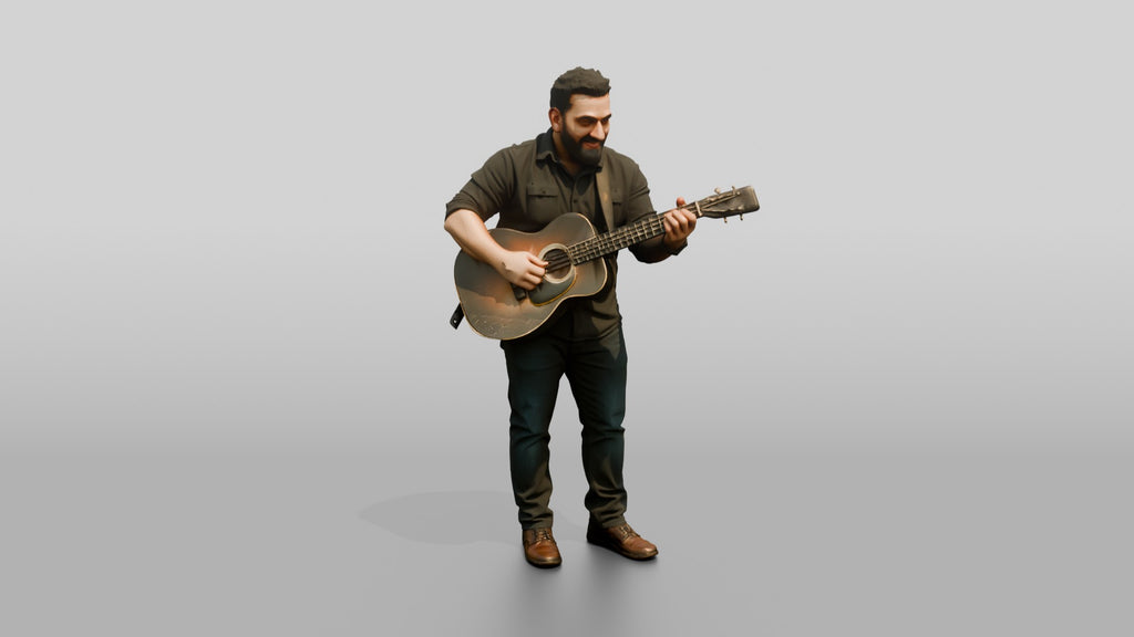 Homeless Man Playing an Old Acoustic Guitar
