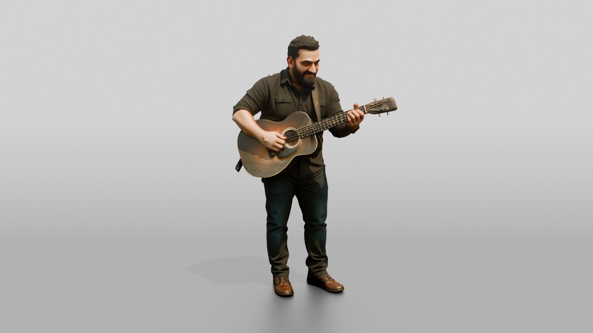 Homeless Man Playing an Old Acoustic Guitar