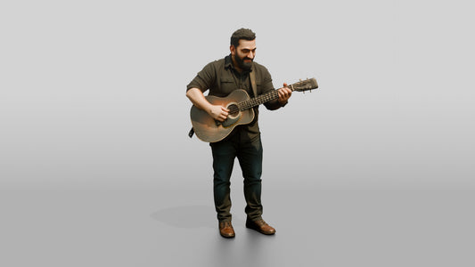 Homeless Man Playing an Old Acoustic Guitar - 3D character model, view 1