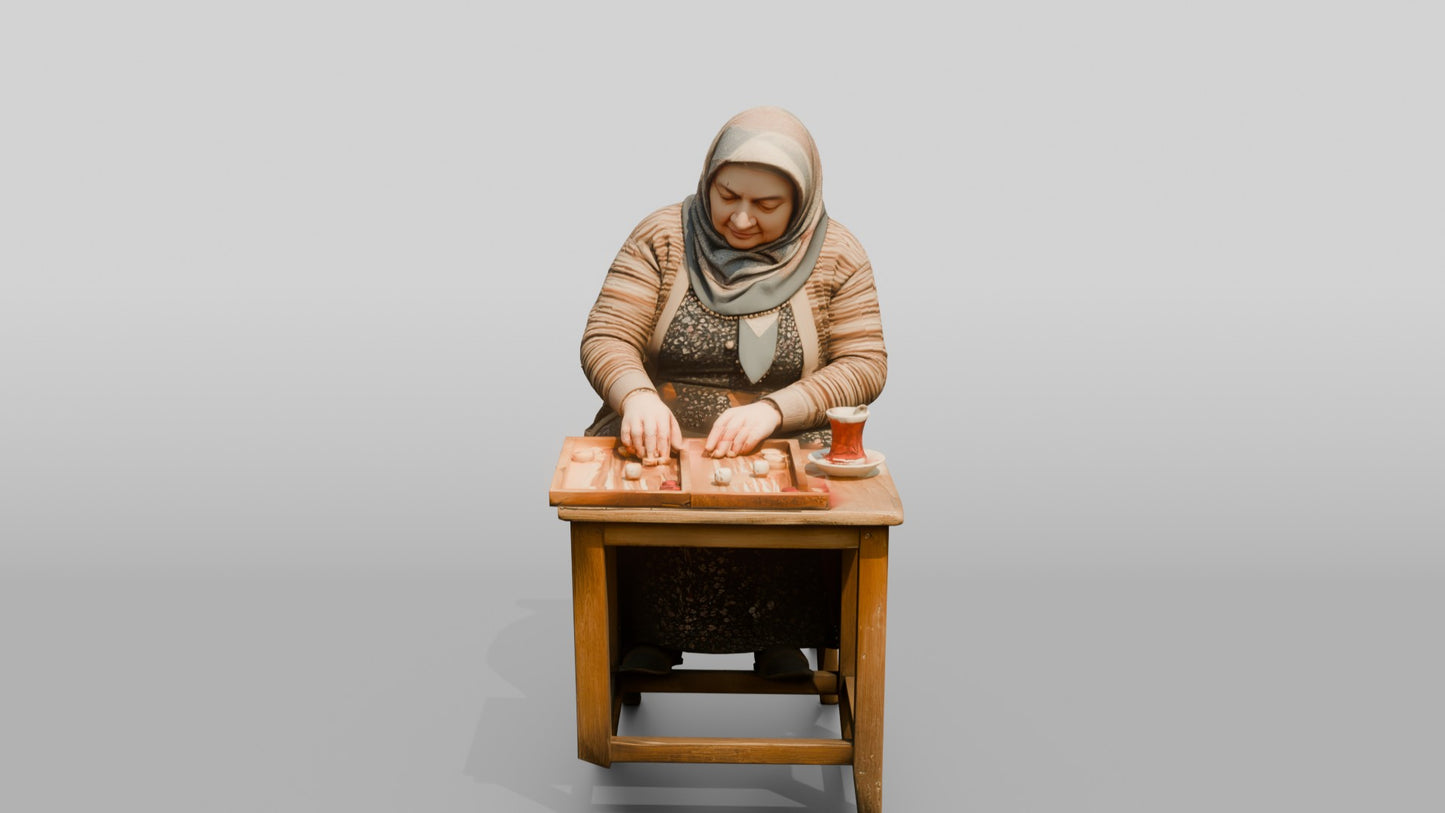 Elderly Woman Playing Backgammon
