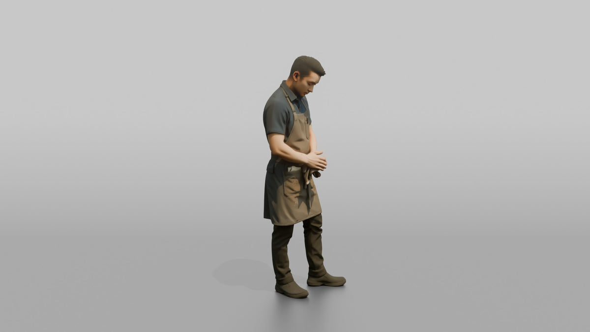Server Woman Wiping Hands On An Apron - 3D character model