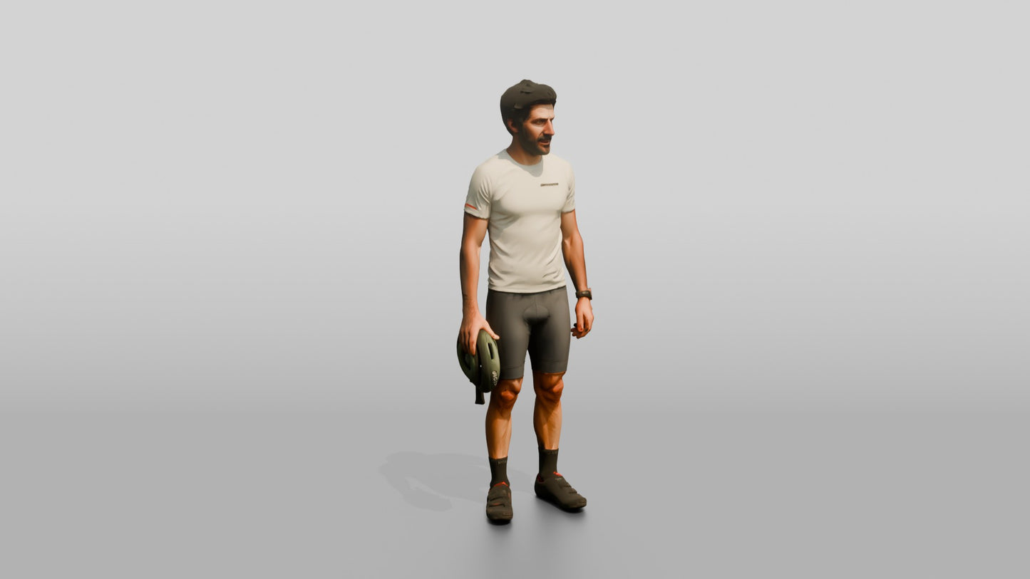 Tall Muscular Italian Man Holding a Bicycle Helmet