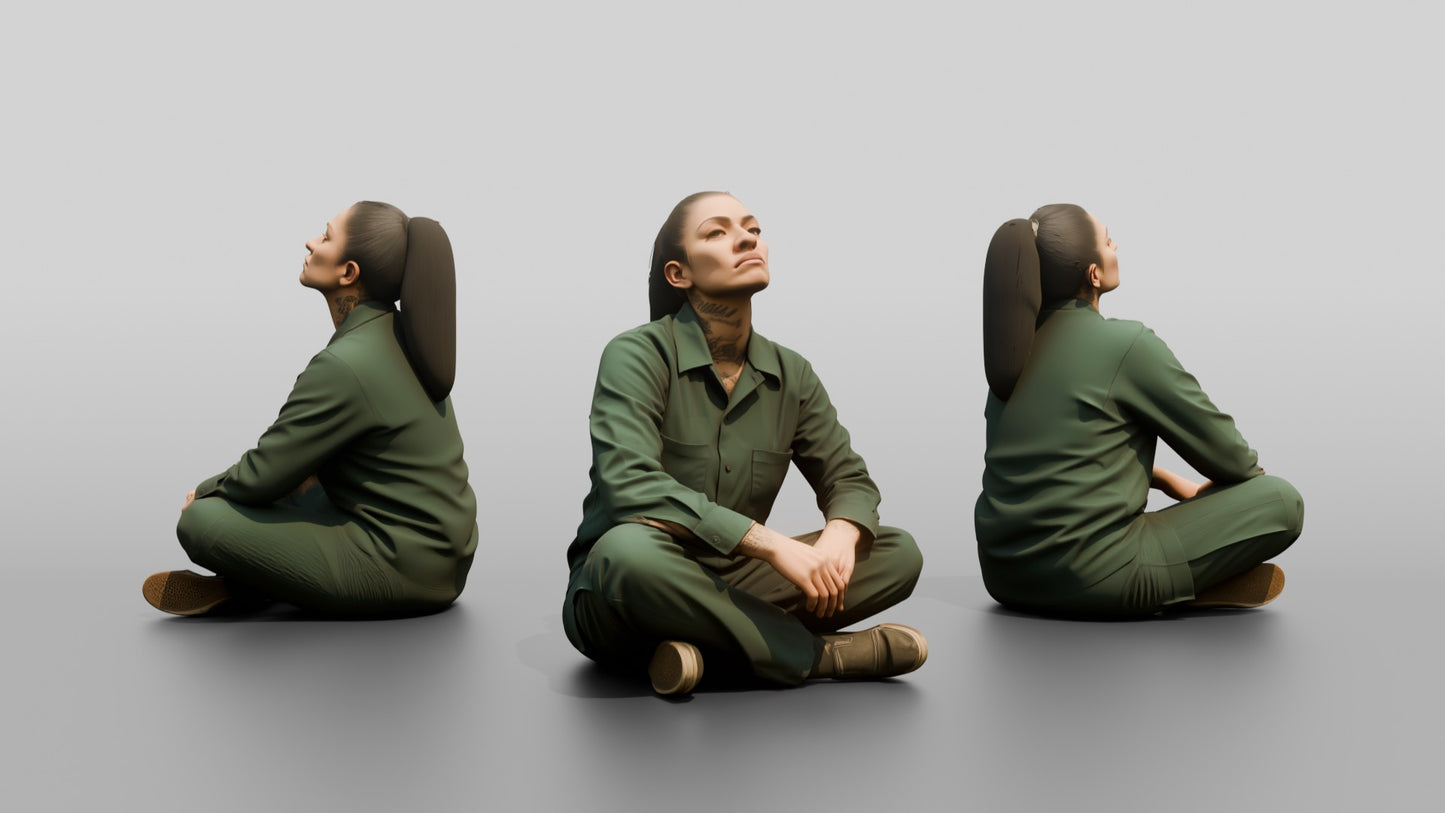 Latina Female Prisoner in a Dark Green Uniform