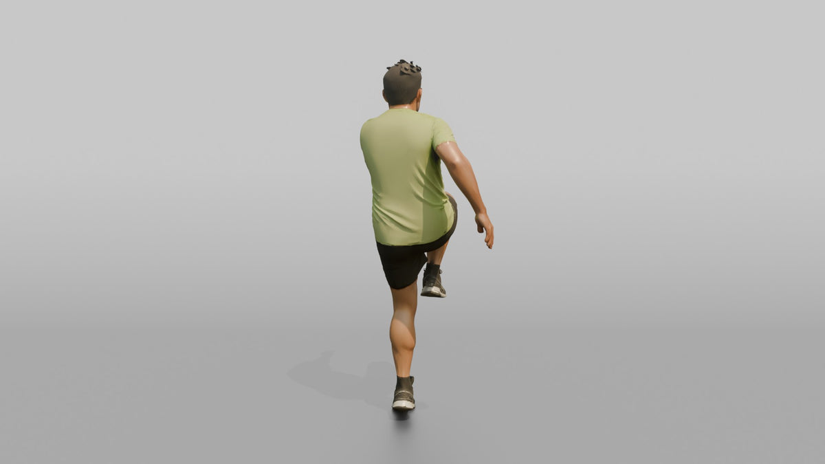 Cardio Athlete Man Doing High Knees In Place - 3D character model, view 3