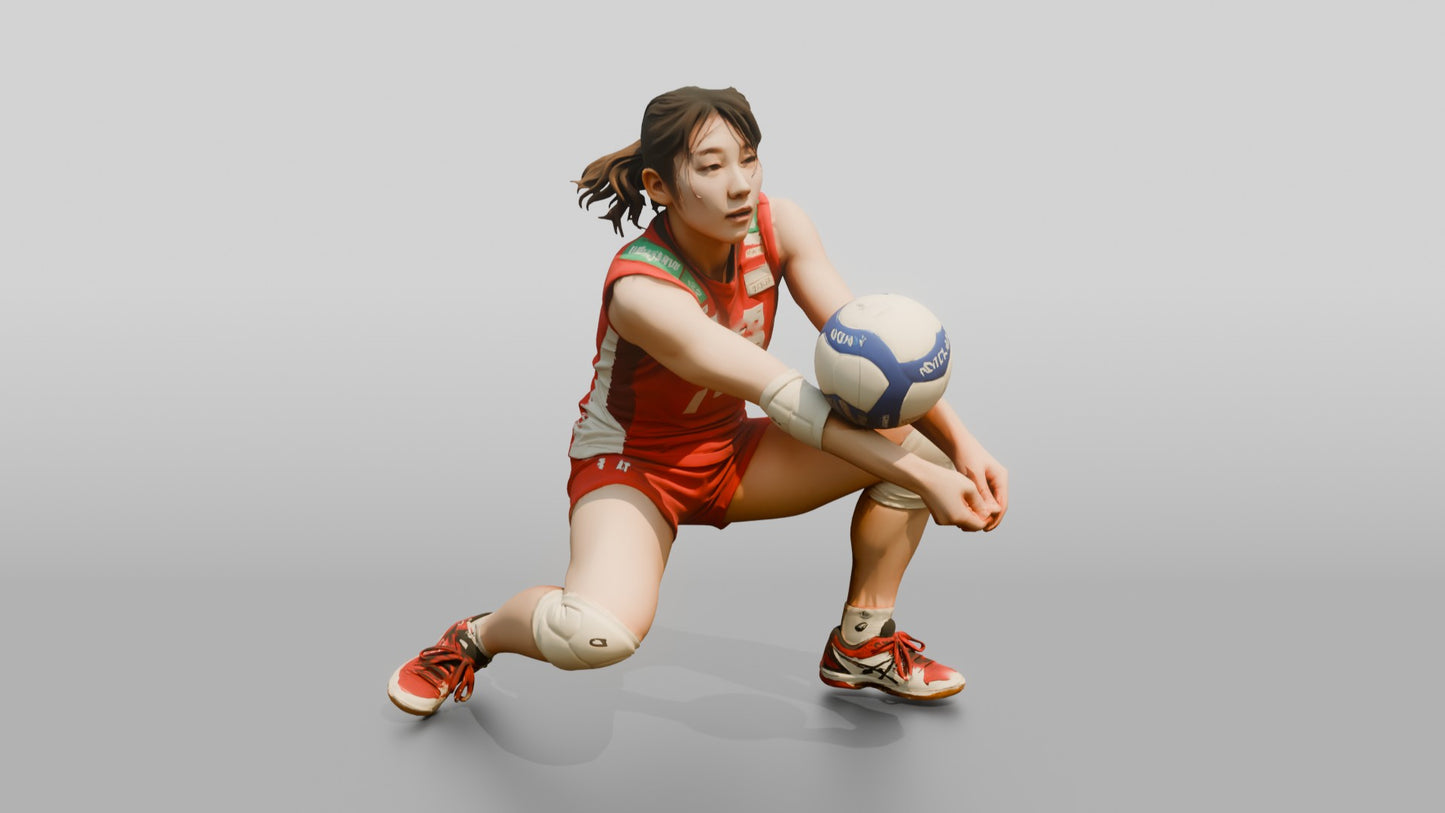 East Asian Female Volleyball Player in Red and White Jersey