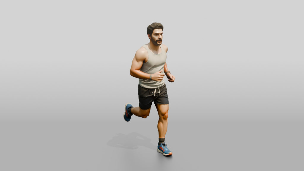 Stocky Young Lebanese Man Jogging on a Park Trail