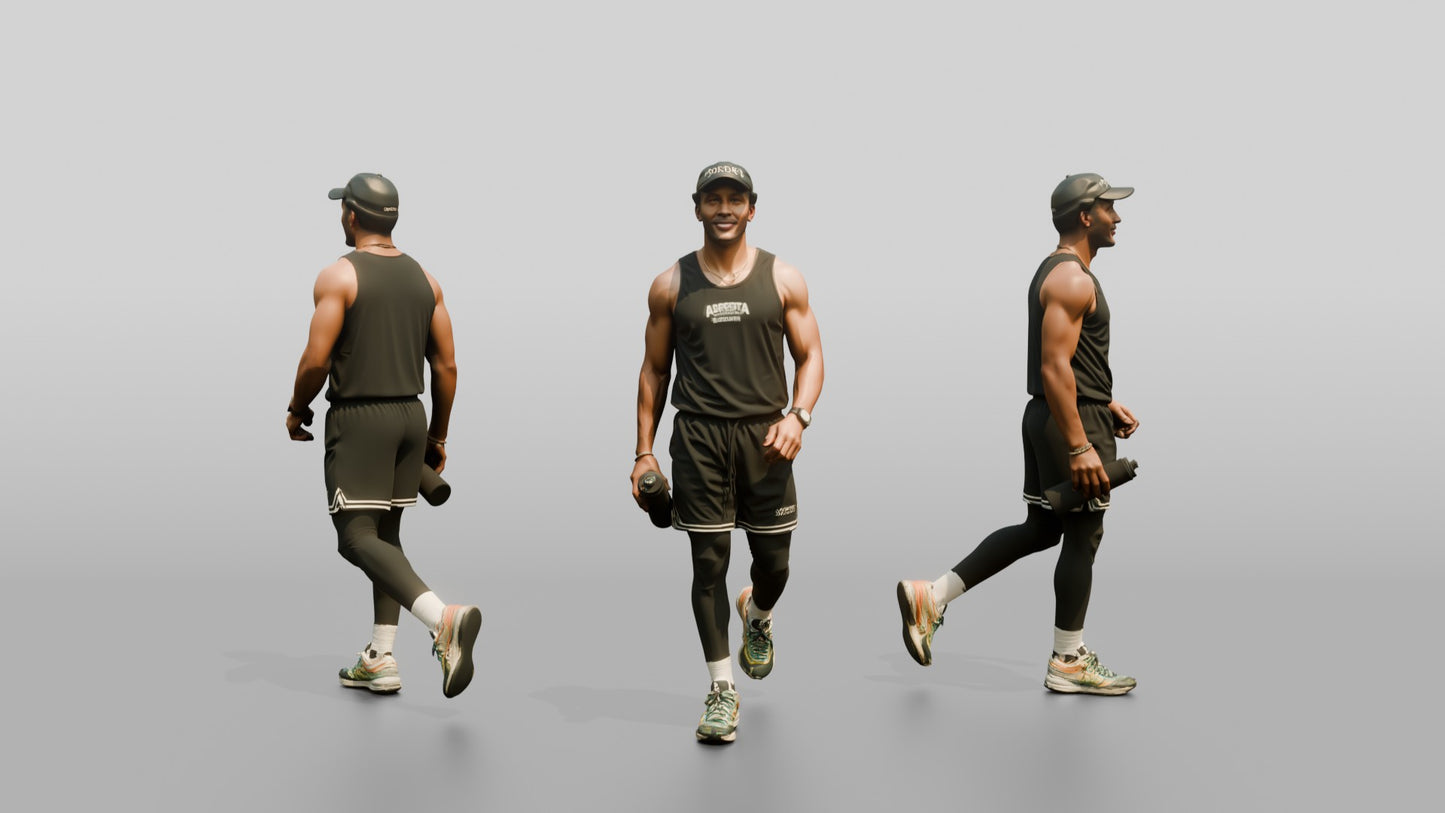 Multicultural Man Walking Dynamically in Athletic Tank Top