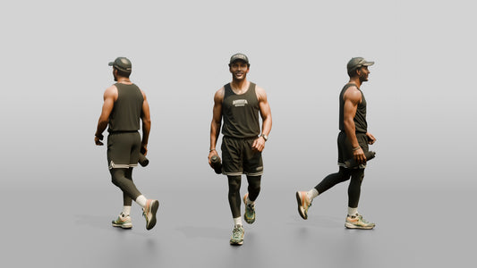 Multicultural Man Walking Dynamically in Athletic Tank Top