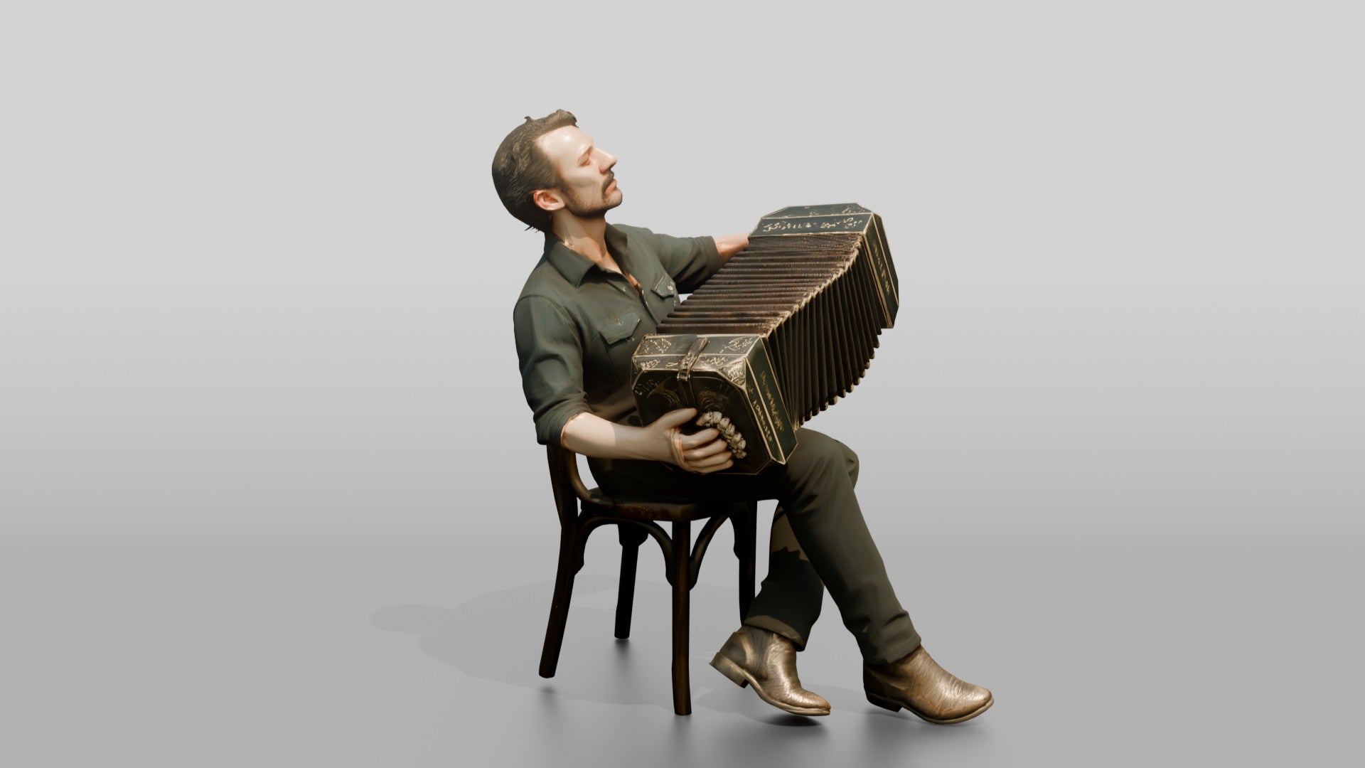 Bandoneon Player Pulling Bellows