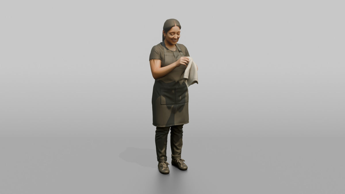 Bartender Woman Wiping A Cocktail Glass With A Bar Towel - 3D character model