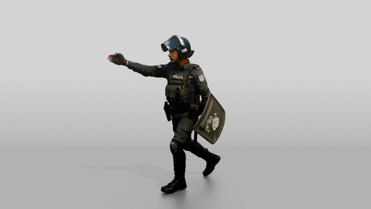 Riot Police Officers Running with Shield