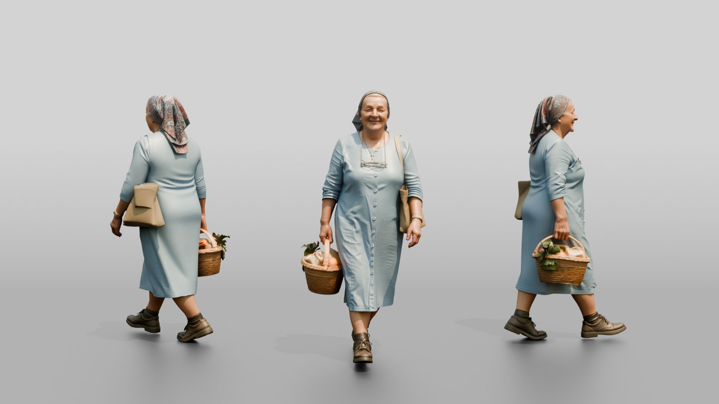 Elderly Stocky Croatian Woman Carrying a Shopping Basket