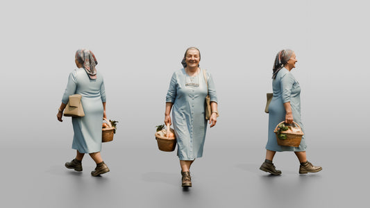 Elderly Stocky Croatian Woman Carrying a Shopping Basket