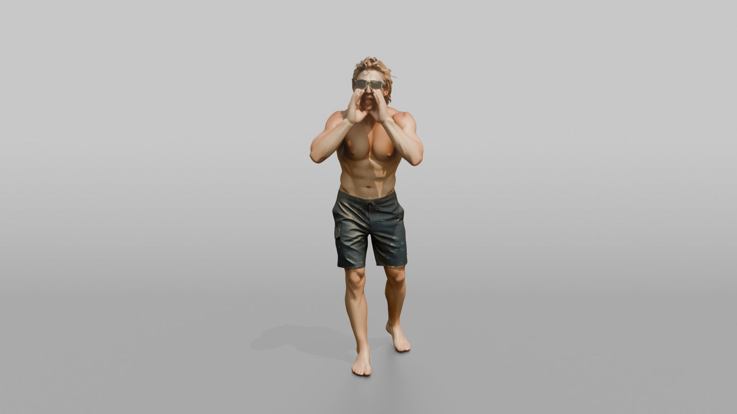 Surfer Calling Out with Cupped Hands