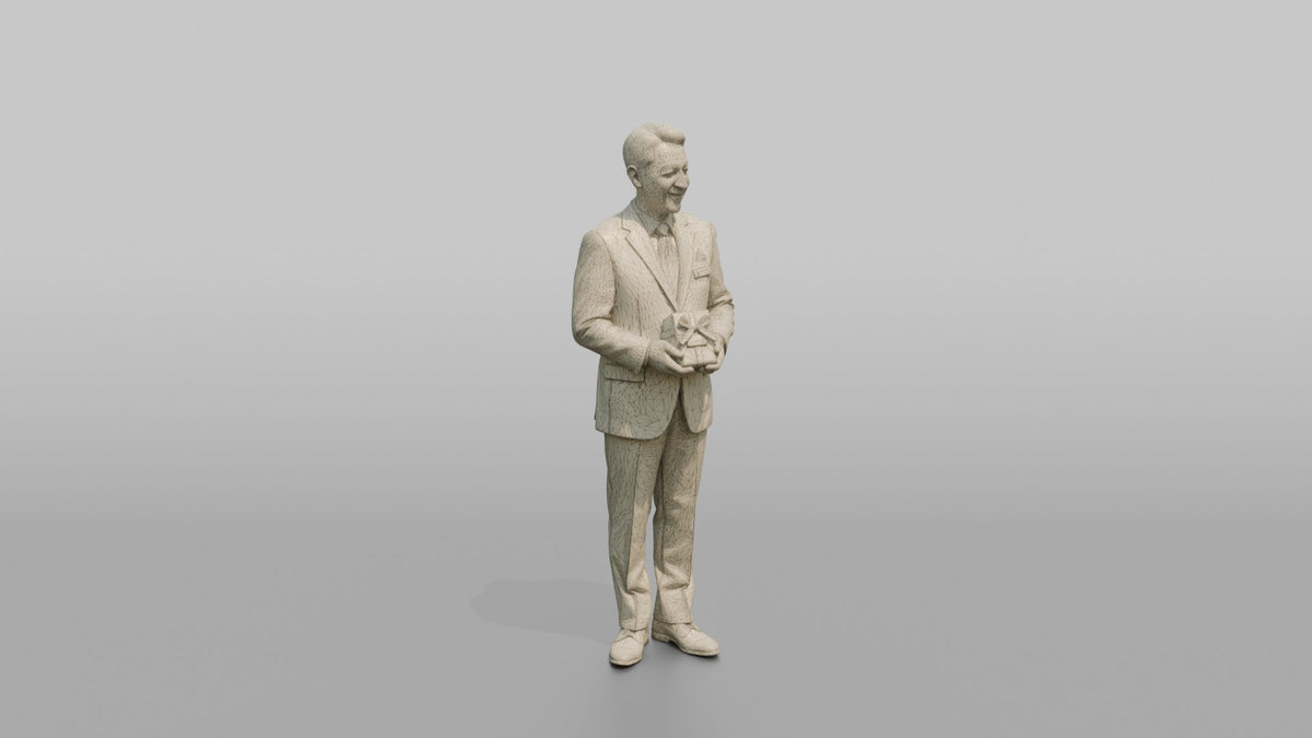 Concierge Woman Holding A Small Gift-wrapped Welcome Package - wireframe topology preview