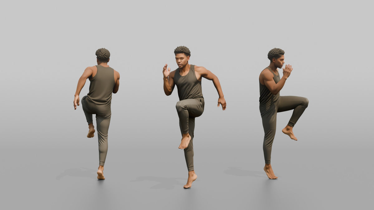 Fitness Influencer Man Doing A High Knee In Place - 3D character model, view 1