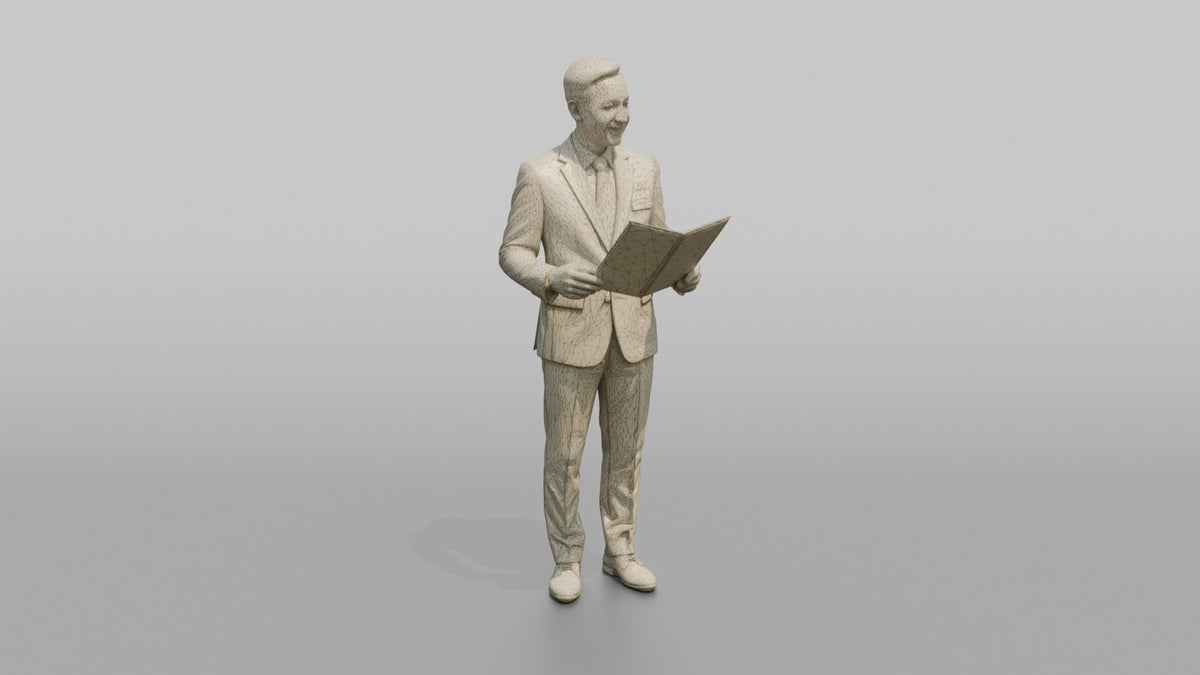 Receptionist Woman Holding A Room Service Menu - wireframe topology preview