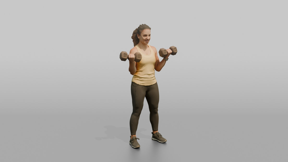 Weightlifter Woman Curling A Pair Of Dumbbells Simultaneously - 3D character model