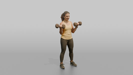 Weightlifter Woman Curling A Pair Of Dumbbells Simultaneously - 3D character model