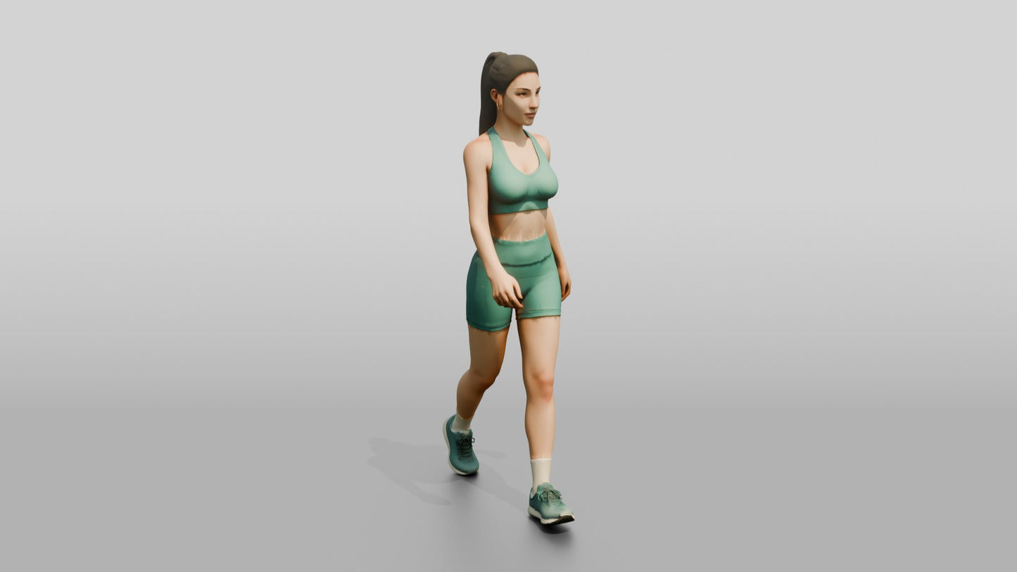 Woman with Ponytail in Green Activewear Walking