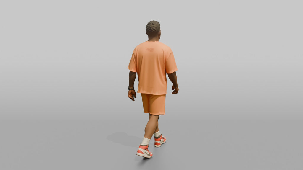 African Man in Coral Matching Set Walking