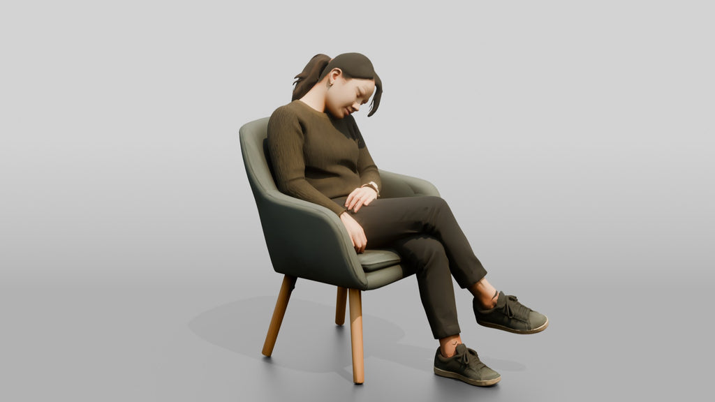 Homeless Woman Sleeping Sitting Up with Her Chin on Her Chest