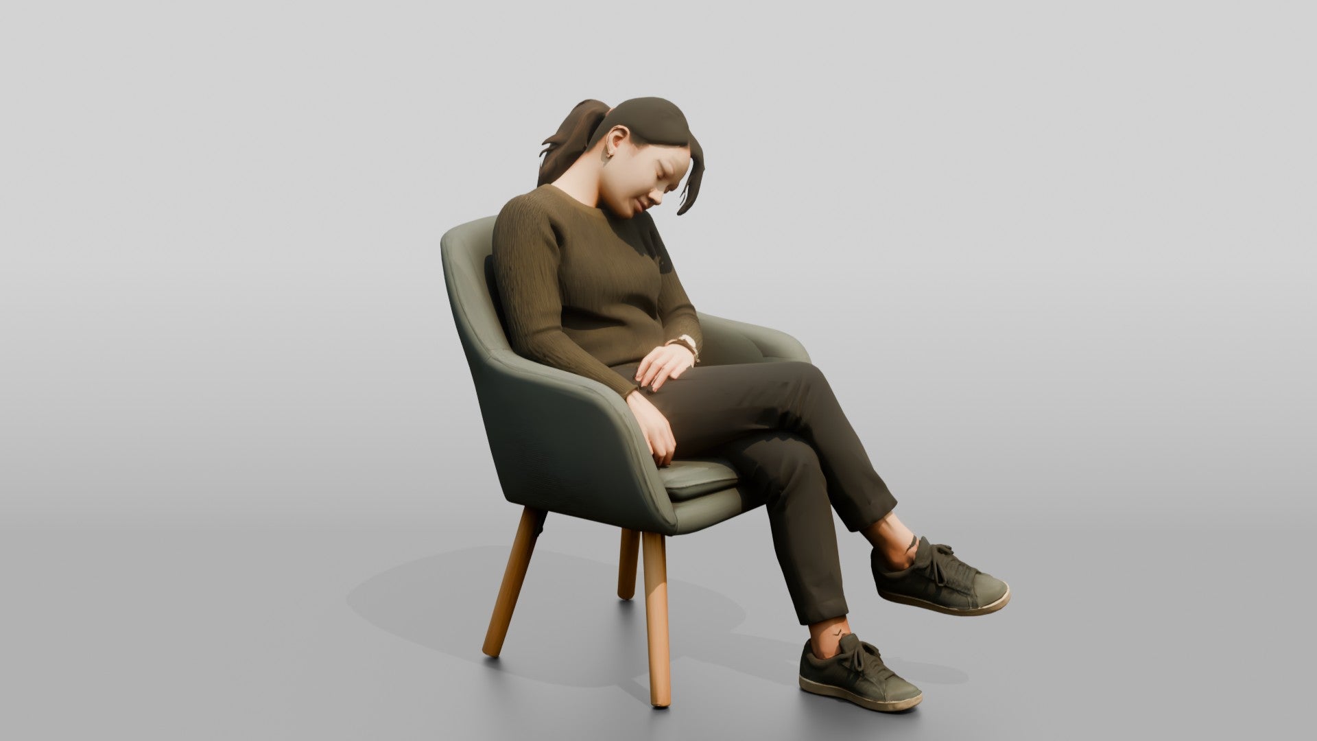 Homeless Woman Sleeping Sitting Up with Her Chin on Her Chest