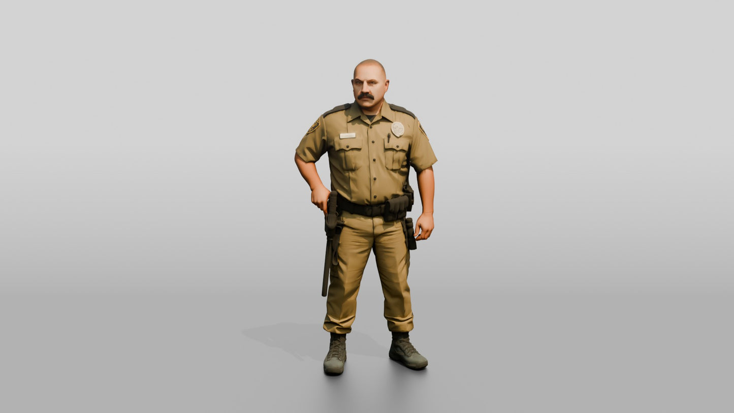 Latino Male Guard in a Khaki Guard Uniform