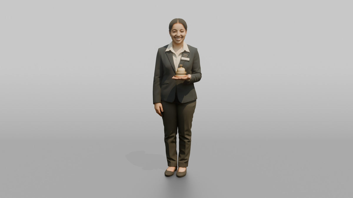 Receptionist Man Holding A Small Front-desk Bell - 3D character model, view 5