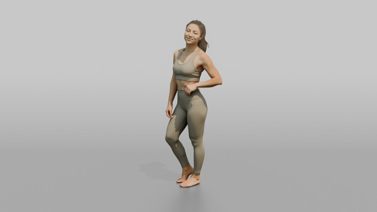 Fitness Influencer Woman Standing Three-quarter Angle, Chin Slightly Up - 3D character model, view 5