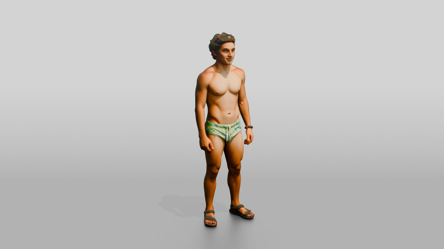 Mestizo Man in Yellow Patterned Swim Brief Pose