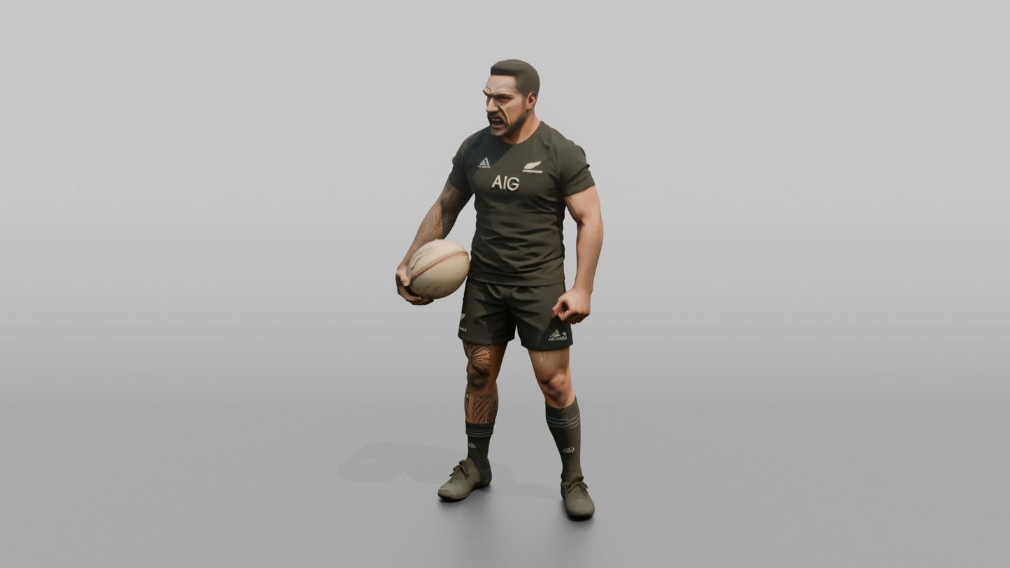 Maori Player Holding the Ball with a Mouthguard Bite