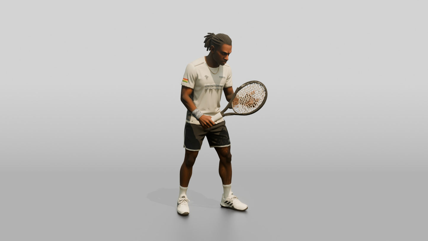 Male Tennis Player Checking His Racket Strings
