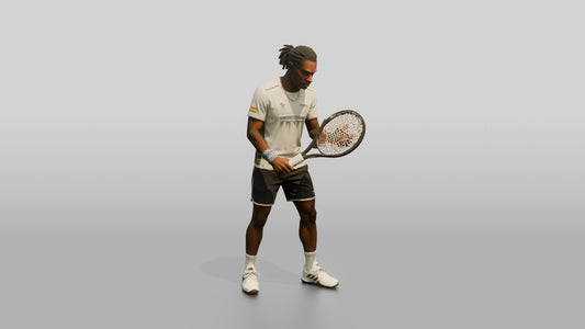 Male Tennis Player Checking His Racket Strings - 3D character model, view 1