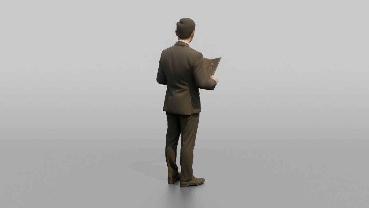 Receptionist Woman Holding A Room Service Menu - 3D character model, view 3