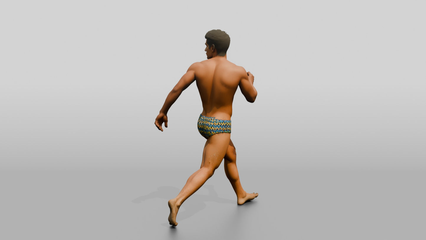 Mestizo Man in Zig-Zag Swim Brief Beach Walk
