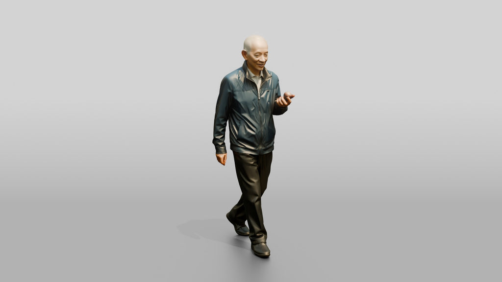 Elderly Chinese Man Walking with Hand Exercise Balls