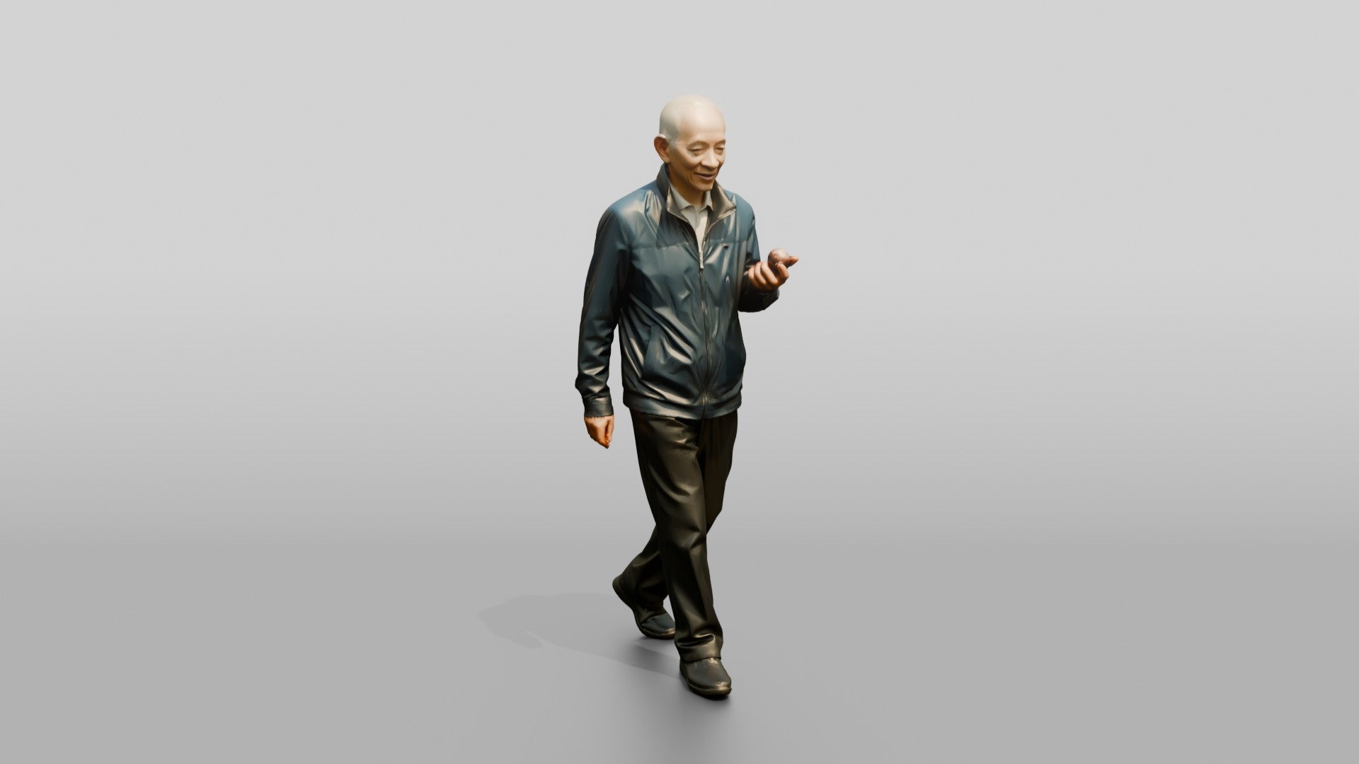 Elderly Chinese Man Walking with Hand Exercise Balls
