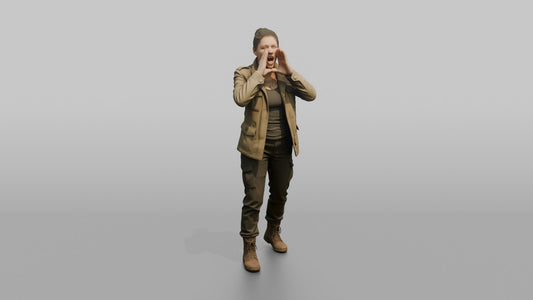 Protester Woman Shouting with Hands Cupped - 3D character model, view 1