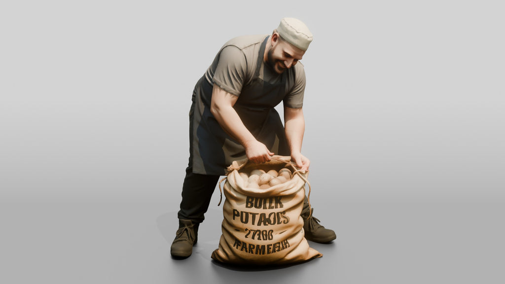 Prep Cook Opening a Sack of Potatoes